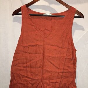 Madewell Linens Blend MIDI Sleeveless Dress | Rust Orange | Size M